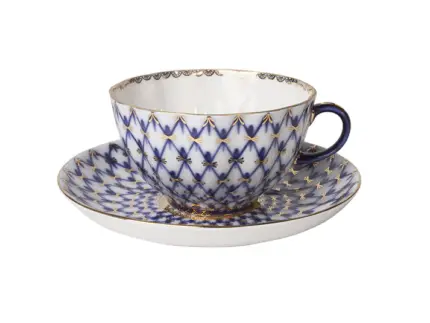 Imperial Kobalt Ağ Çay Fincanı (Lale Form)